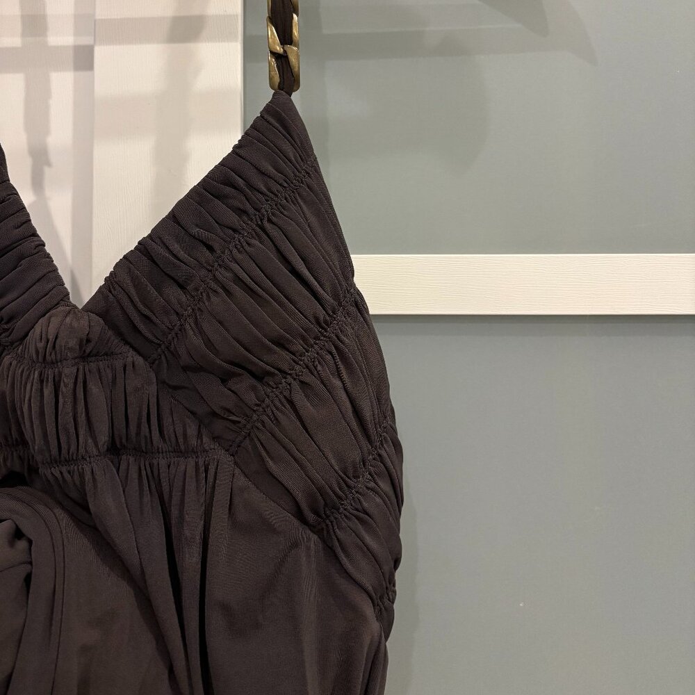 BCBG MAXAZRIA  brown ruched jersey maxi dress